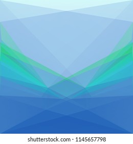 Blue, turquoise and grey tiangular background. Polygonal geometric wallpaper, clean and fresh, neon colored. Vector 3d effect symmetrical backdrop with rays. 