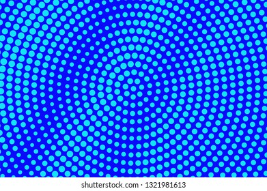 Blue turquoise halftone vector background. Oversized halftone texture. Round dotwork gradient. Retro dotted vector background. Colorful halftone overlay. Vintage cartoon effect. Perforated texture