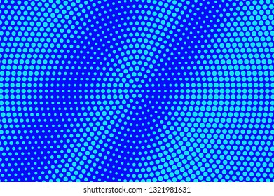 Blue turquoise halftone vector background. Oversized halftone texture. Grunge dotwork gradient. Retro dotted vector background. Colorful halftone overlay. Vintage cartoon effect. Perforated texture
