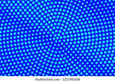 Blue turquoise halftone vector background. Oversized halftone texture. Grungy dotwork gradient. Retro dotted vector background. Colorful halftone overlay. Vintage cartoon effect. Perforated texture