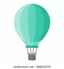 Blue Turquoise Hot Air Balloon With Flat Rounded Style Isolated On White Background