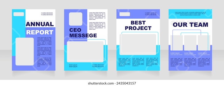 Blue and turquoise insurance blank brochure layout design. Vertical poster template set with empty copy space for text. Premade corporate reports collection. Editable flyer paper pages