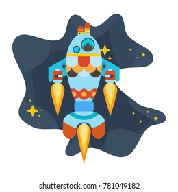 blue turquoise rocket flies in space among the stars