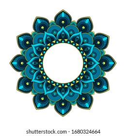 Blue and turquoise round mandala isolated on white background. Vector illustration