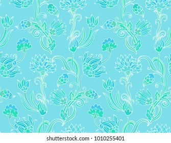 Blue - turquoise seamless vector floral pattern