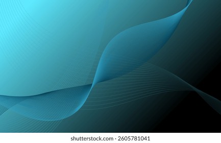 blue turquoise smooth lines wave curves with soft gradient abstract background