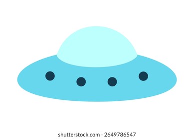 OVNI azul e turquesa com design de ícone plano de luzes redondas. Imagem de clipart isolada no plano de fundo.