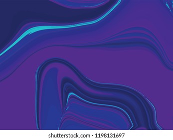 Blue turquoise violet digital marbling background. Liquid surface backdrop. Suminagashi vector for web design or festival invitation. Fluid color pattern. Traditional Turkish ebru technique