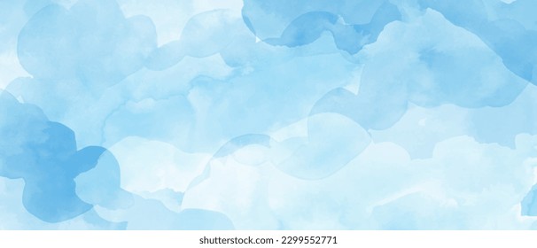 Blue, turquoise, white abstract watercolor  background, form, design element. Colorful hand painted texture, wash. Clouds, sky, water art.