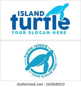 Blue turtle circle line vector symbol icon combination logo design suitable for travel hotel vacation animal sea island