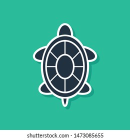 Blue Turtle icon isolated on green background.  Vector Illustration