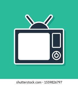 Blue Tv icon isolated on green background. Television sign.  Vector Illustration