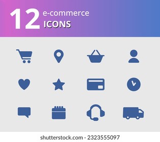 12 iconos azules de comercio electrónico.