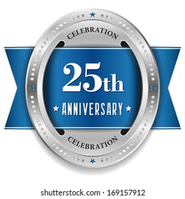 Blue twenty-five year anniversary badge with ribbon