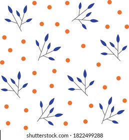 Blue twig pattern and orange circle element pattern