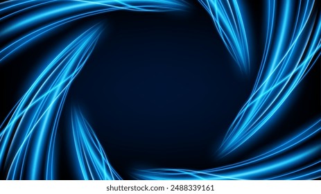Blue Twirl Light Circle Effect Frame auf dunklem Hintergrund, Vektorillustration