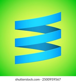 Blue twisted ribbon isolated on a green background.