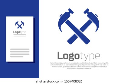 Blue Two crossed hammers icon isolated on white background. Tool for repair. Logo design template element. Vector Illustration