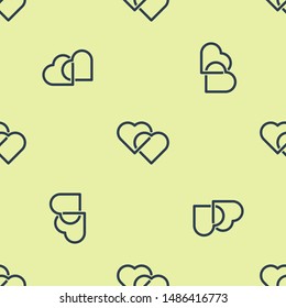 Blue Two Linked Hearts icon isolated seamless pattern on white background. Romantic symbol linked, join, passion and wedding. Valentine day symbol.  Vector Illustration