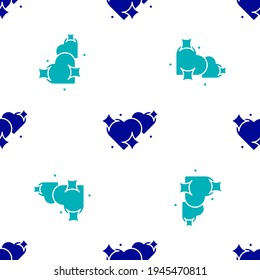 Icono Blue Two Linked Hearts aislado patrón sin fisuras en fondo blanco. Símbolo romántico vinculado, unido, pasión y boda. Símbolo de San Valentín.  Vector