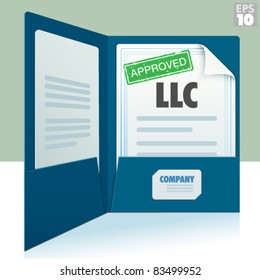 Blue Two Pocket Folder With Business Card And Limited Liability Corporation Approved Documents