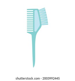 blue two side hair dye brush, beauty salon tool, hairdresser equipment, vector illustration of professional hair dye comb with hair brush isolated on white
