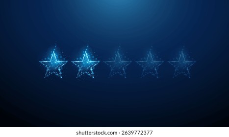 Blue two stars rating. Customer feedback, digital review, user satisfaction concept. Low poly style. Near-perfect rating, performance evaluation, audience response. Vector.
