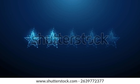 Blue two stars rating. Customer feedback, digital review, user satisfaction concept. Low poly style. Near-perfect rating, performance evaluation, audience response. Vector.