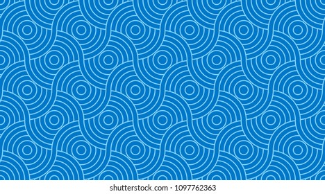 Blue two tone geometric line pattern seamless circle abstract vector design.