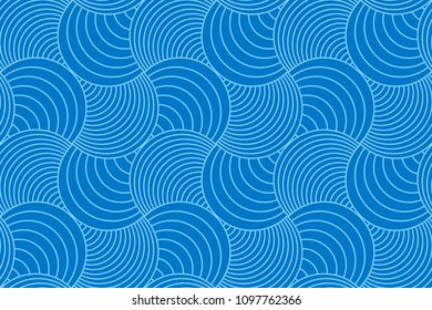 Blue two tone geometric line pattern seamless circle abstract vector design.
