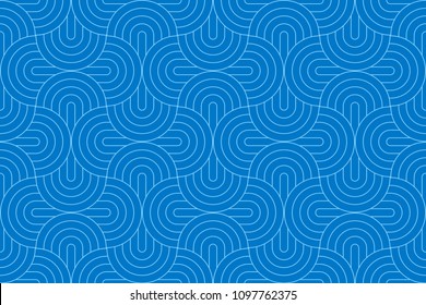 Blue Two Tone Geometric Line Pattern Seamless Circle Abstract Vector Design.