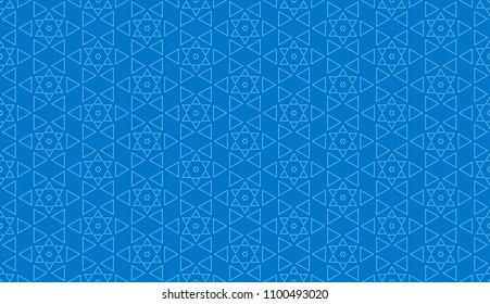 Blue two tone geometric line pattern seamless Islamic style triangle abstract vector design.