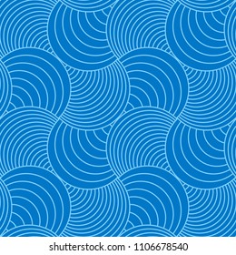 Blue two tone geometric line pattern seamless round rectangle circle abstract vector design.