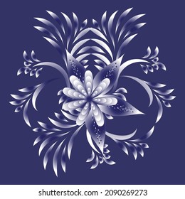 Patrón floral vectorial azul de dos colores. Diseño para fondo de papel pintado, tela, Vector patrón sin fisuras con flor.