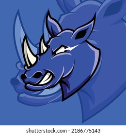 blue two-horned rhino esport logo illustration vector