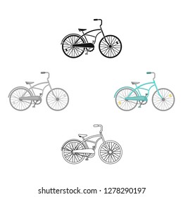 Blue two-wheeled bicycle for a ride through the city. Pleasure of transport.Different Bicycle single icon in cartoon style vector symbol stock illustration.