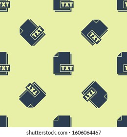 Blue TXT file document. Download txt button icon isolated seamless pattern on yellow background. Text file extension symbol.  Vector Illustration