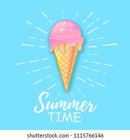 Blue typography poster design. Lettering poster Summer time