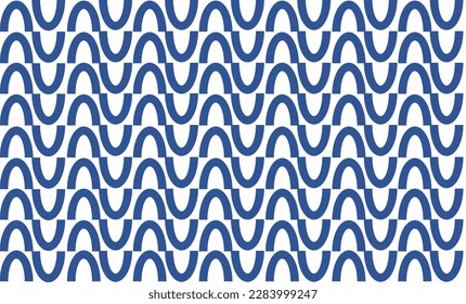 blue U curve wave repeat seamless pattern on white background, replete image design for fabric printing 
