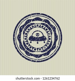 Blue ufo with aline inside icon inside grunge stamp