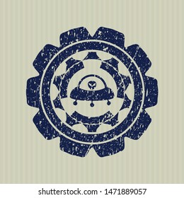 Blue ufo with aline inside icon inside rubber texture