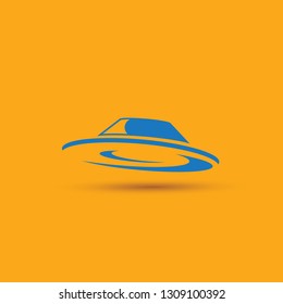 Blue Ufo flying saucer vector icon isolated on orange background. Ufo logo design template 