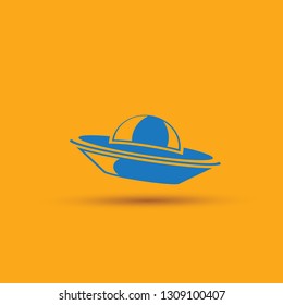 Blue Ufo flying saucer vector icon isolated on orange background. Ufo logo design template 