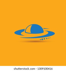 Blue Ufo flying saucer vector icon isolated on orange background. Ufo logo design template 
