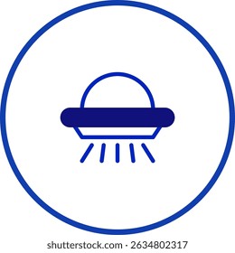Blue UFO icon inside a circle representing extraterrestrial technology concept