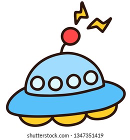 Blue UFO with a red light cute illustration