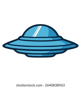 blue UFO spaceship alien science technology flat color vector illustration template design