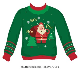 Blue ugly sweater with santa embroided