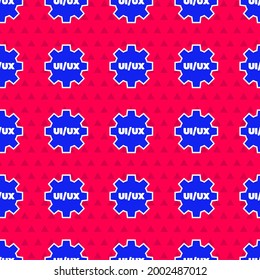 Blue UI or UX design icon isolated seamless pattern on red background.  Vector