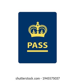Blue UK passport icon. Clipart image isolated on white background.